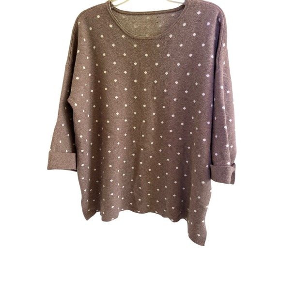 Womens Large Cynthia Rowley‎ Brown Taupe Cream Polka Dot Pullover Sweater - Picture 4 of 5
